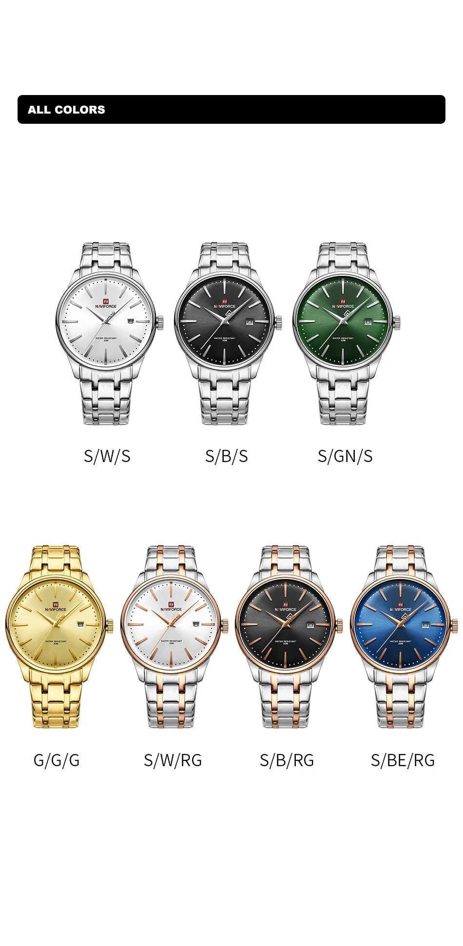 New NAVIFORCE Men's Fashion Business Stainless Steel Strap Quartz Wristwatches Calendar Watch Waterproof Relogio Masculino Gifts