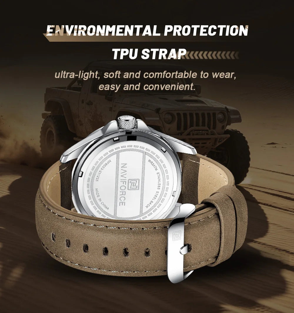 Naviforce Brand Sports Men Watches Leather Band Male 30m Waterproof Military Wristwatch Quartz Date Clock Relogio Masculino 2023
