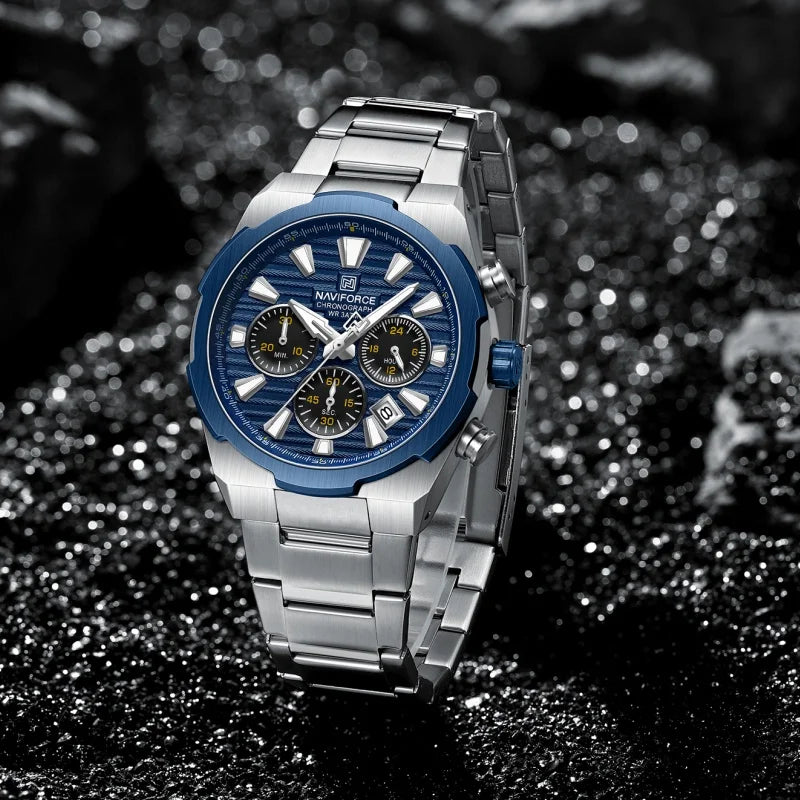NAVIFORCE Watch For Men Mutifunction Chronograph Quartz Wristwatches Calendar display Military 24 Hours Luminous New Men Clock