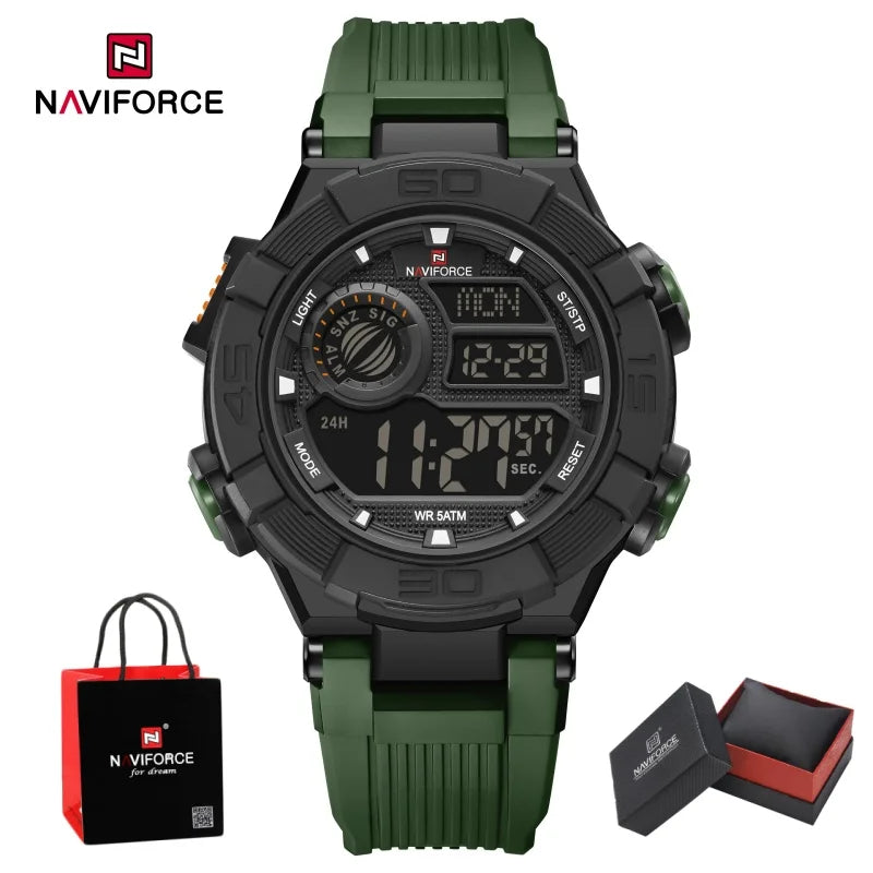NAVIFORCE Man's Watch LCD Digital NF7131 Original Design Luminous Big Dial TPU Strap Outdoor Wristwatch Gift Box for Students