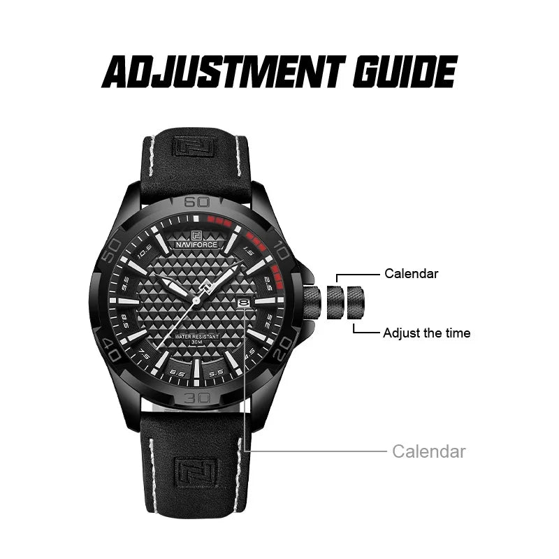 Original Brand Naviforce High Quality Men's Watches Leather Strap Male Waterproof Wristwatch Quartz Date Clock RelogioMasculino