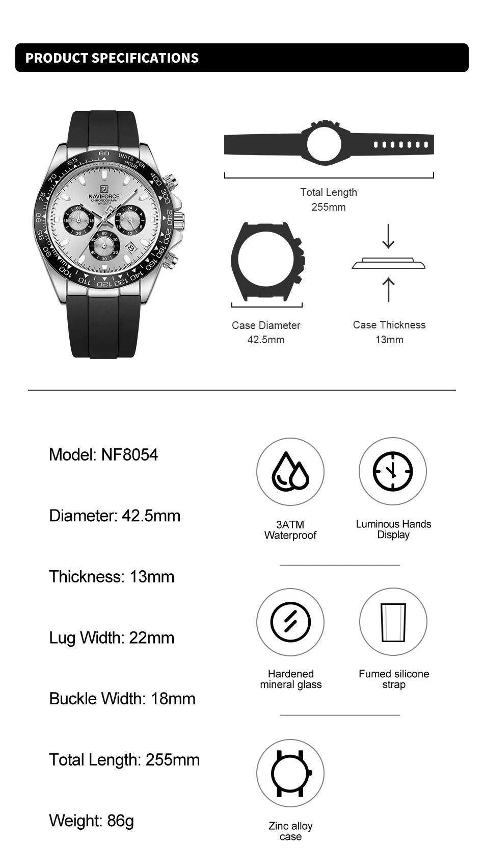NAVIFORCE Men's Sport Watch Silicone Band Luminous Muti Chronograph Casual Wristwatch Relogio Masculino Male Gift with 2025 Mode