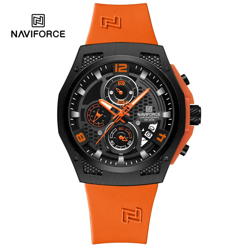 NAVIFORCE Men's Luxury Silicone Strap Male Quartz Wristwatch Casual Sport Waterproof Luminous Clock Relogio Masculino 2024 New