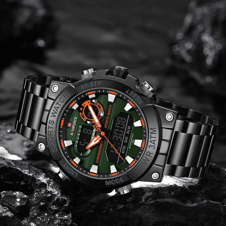 NAVIFORCE New Military Sports Mens Watches Top Brand Luxury Dual Display Waterproof LED Digital Watch for Men Quartz Wristwatch