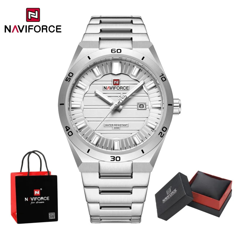 NAVIFORCE Men Quartz Watch Date Display Luminous Waterproof Steel Strap Original Fashion Father's Day Wristwatch Gift Box NF9268