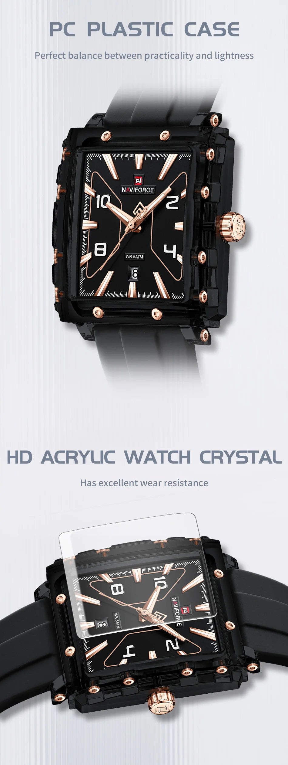 NAVIFORCE High Quality Men Watches 50M Waterproof Sport Date Display Quartz Watch Silicone Luminous Hands boy gift Reloj Hombre