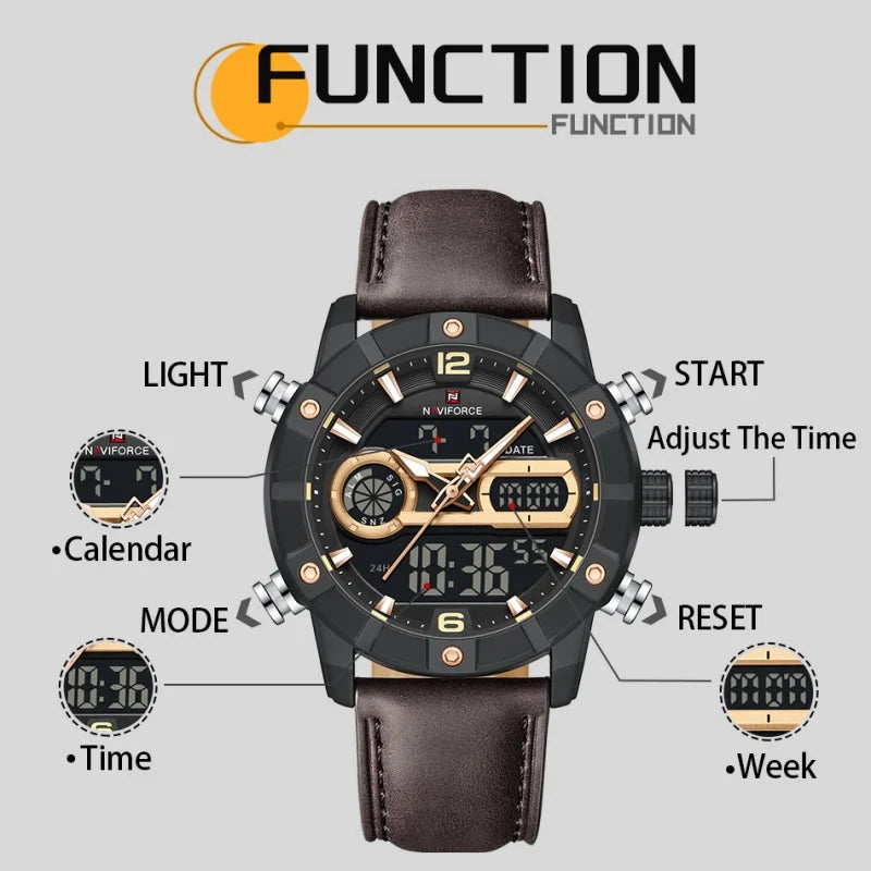 NAVIFORCE Men Watch Fashion Sports Waterproof Alarm Countdown Automatic Calendar Display Luxury Brand Men Original Quartz Watch