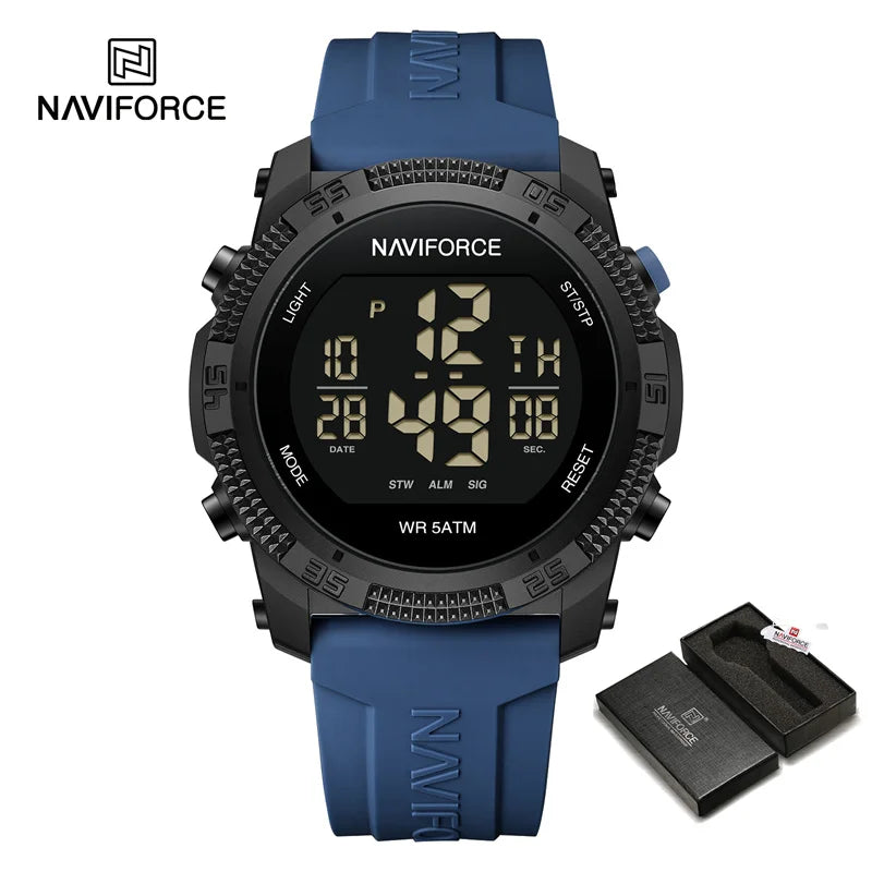 NAVIFORCE Men's Electronic Watch Fashion 5ATM Waterproof Silicone Strap Calendar Male LCD Digital Wristwatch Relogio Masculino