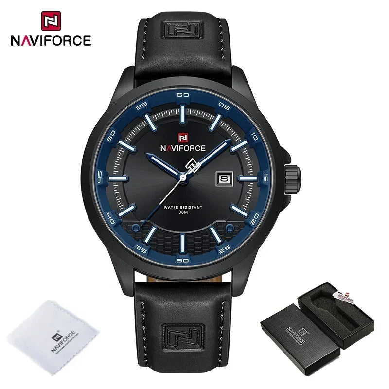 NAVIFORCE Watches For Men Quartz Auto Date Waterproof Leather Strap Male Casual Fashion Daily Wear Business Man's Clocks NF9248L