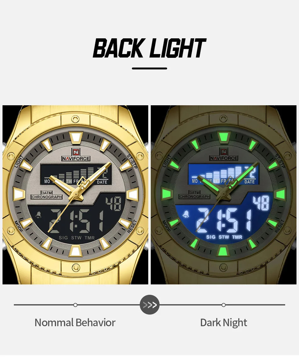 NAVIFORCE Brand Men's Watches Luxury Fashion Stainless Steel Quartz Chronograph Alarm Wristwatch for Male Water Resistant Sport