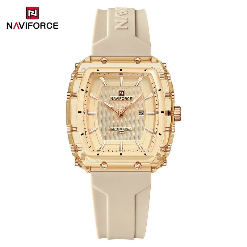 NAVIFORCE Ladies Wristwatches Fashion Comfortable Silicone Strap Date Women's Watches Quality Waterproof Female Luminous Clock