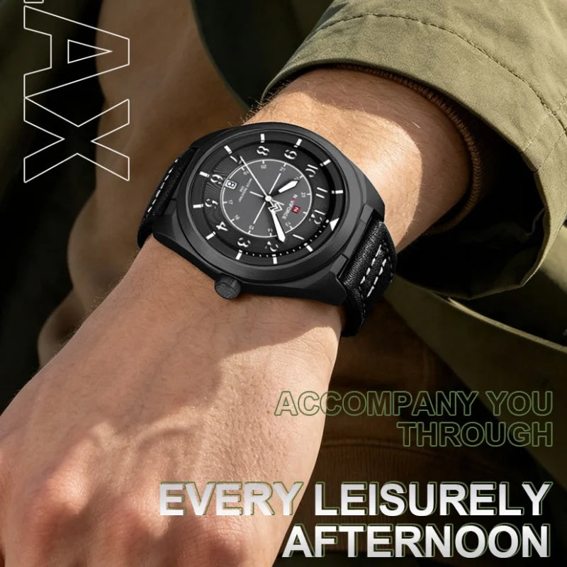 NAVIFORCE Simple Men Quartz Calendar Watch 3ATM Waterproof Genuine Leather Strap Business Casual Fashion Mature Style Wristwatch