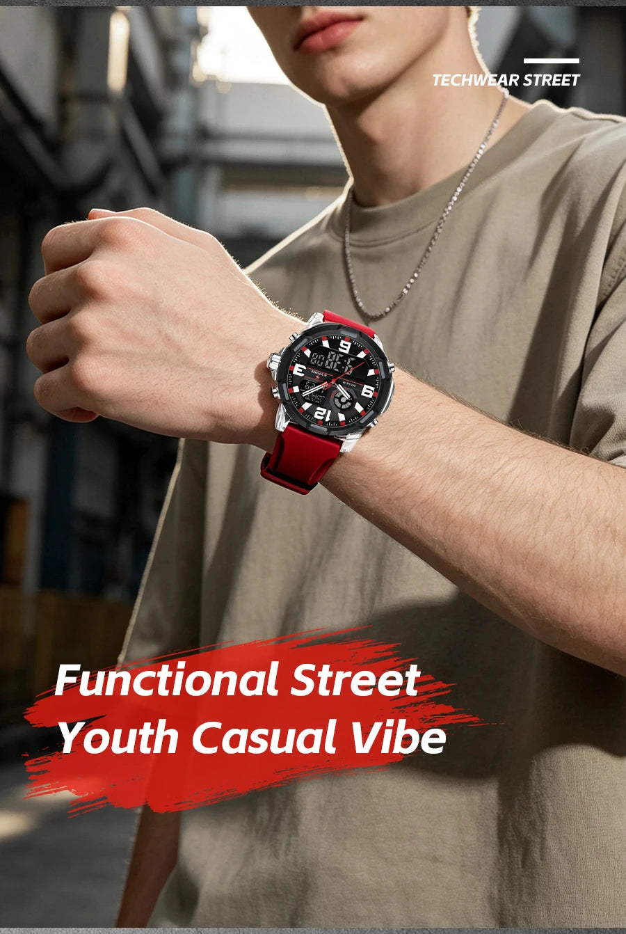 NAVIFORCE Men's Military Quartz Watch Slate Gray Dial White Arabic Numeral Scale 5ATM Waterproof Sports Personality Wristwatches