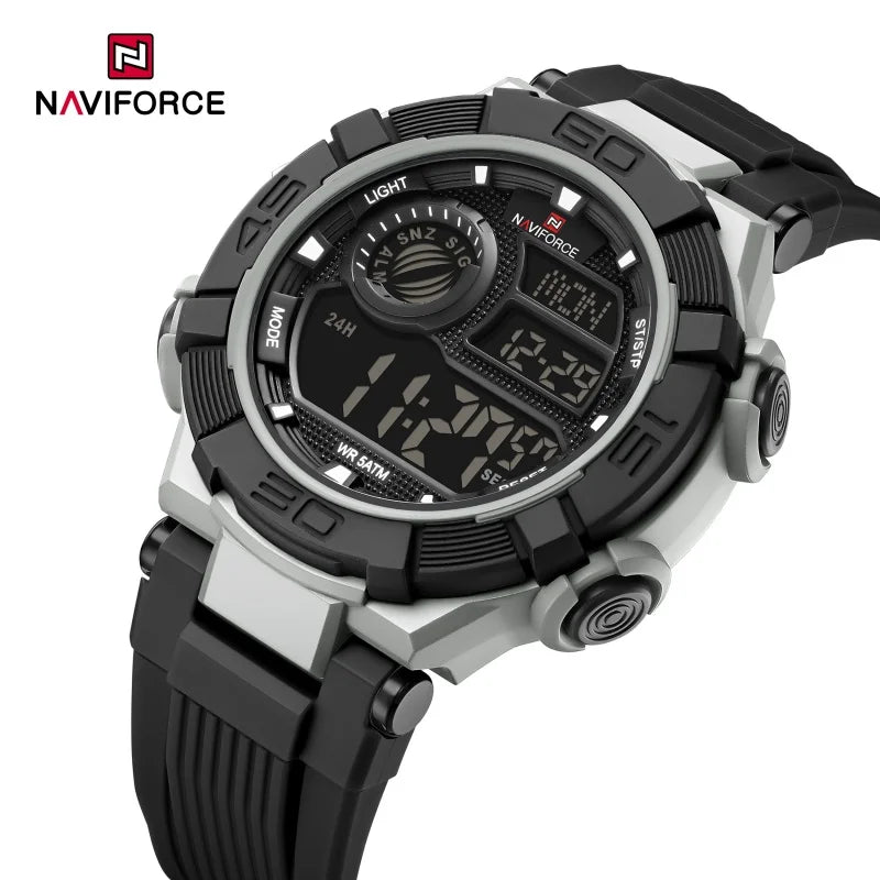 NAVIFORCE Man's Watch With Date Week Display LCD Digital Lightweight 24 Hour Alarm Clock 5ATM Waterproof Male Sports Wristwatch