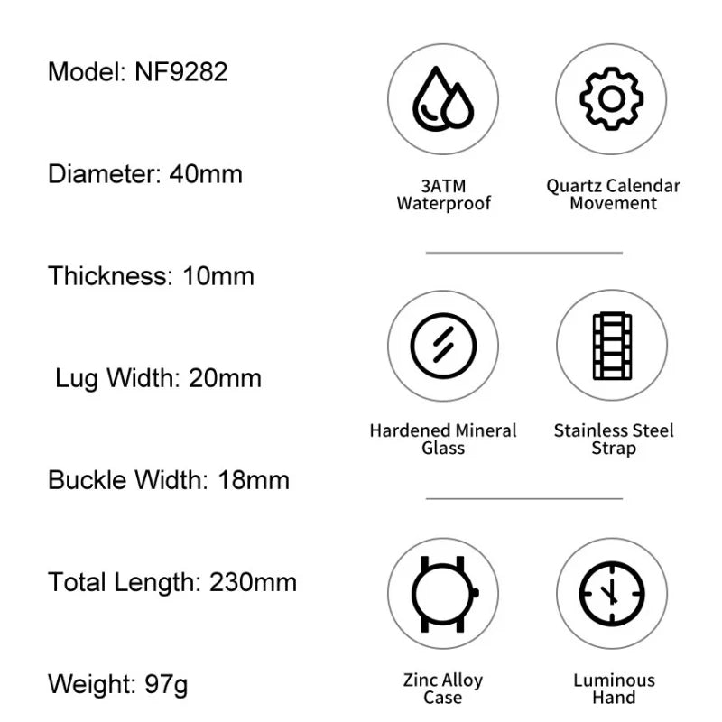NAVIFORCE Lover Watch Quartz Calendar Display 30M Waterproof Steel Strap Fashion Luxury Couple Wristwatch for Men and Women Gift