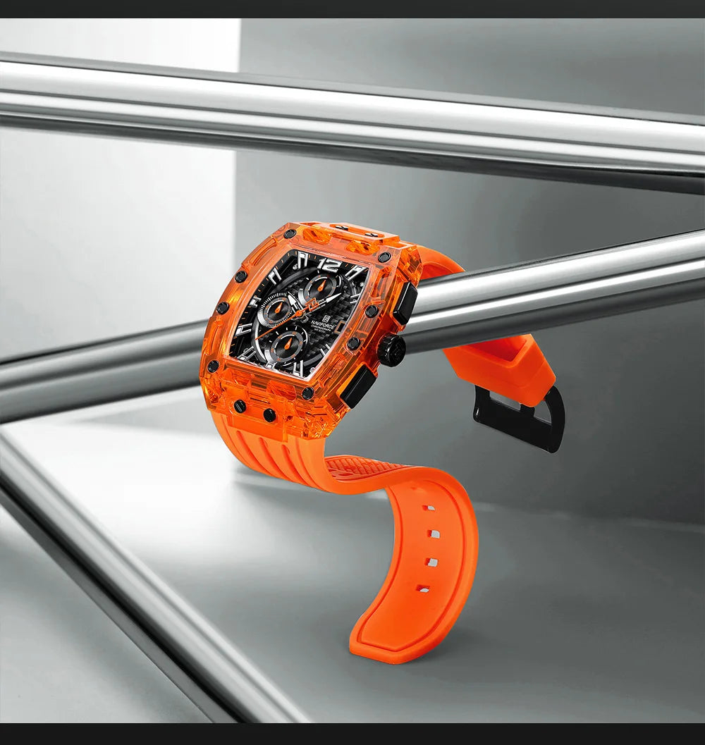 NAVIFORCE Men's Quartz Watch Multifunctional Colorful Chronograph Top Brand Silicone Strap 5ATM Waterproof Tonneau Wristwatches