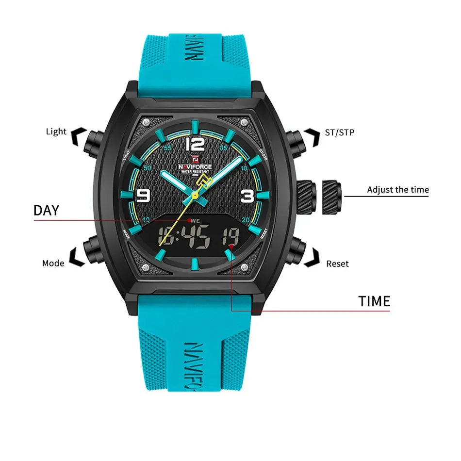 NAVIFORCE Digital Men Military Watch Waterproof Wristwatch Quartz Clock Sports Big Watches Man Dual Display Relogios Masculino