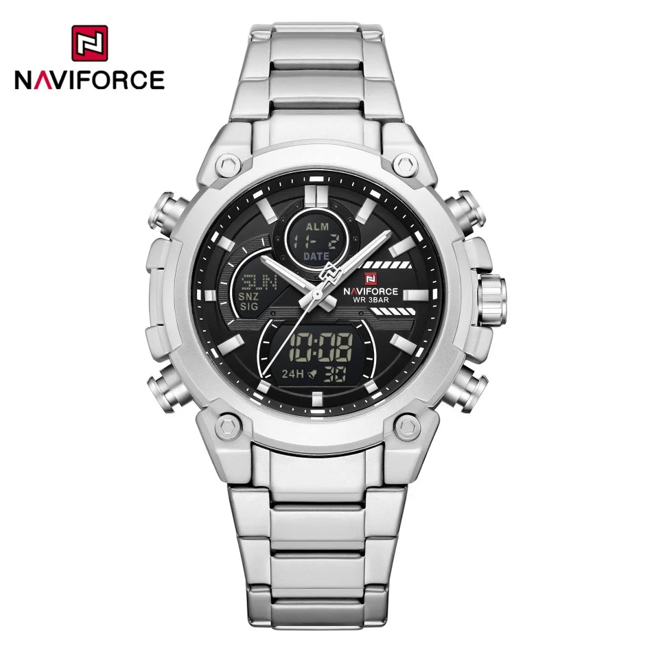 NAVIFORCE Watch For Men Stainless Steel Sport Casual Fashion Dual Display Sport Multifunction Chronograph men Waterproof Watch