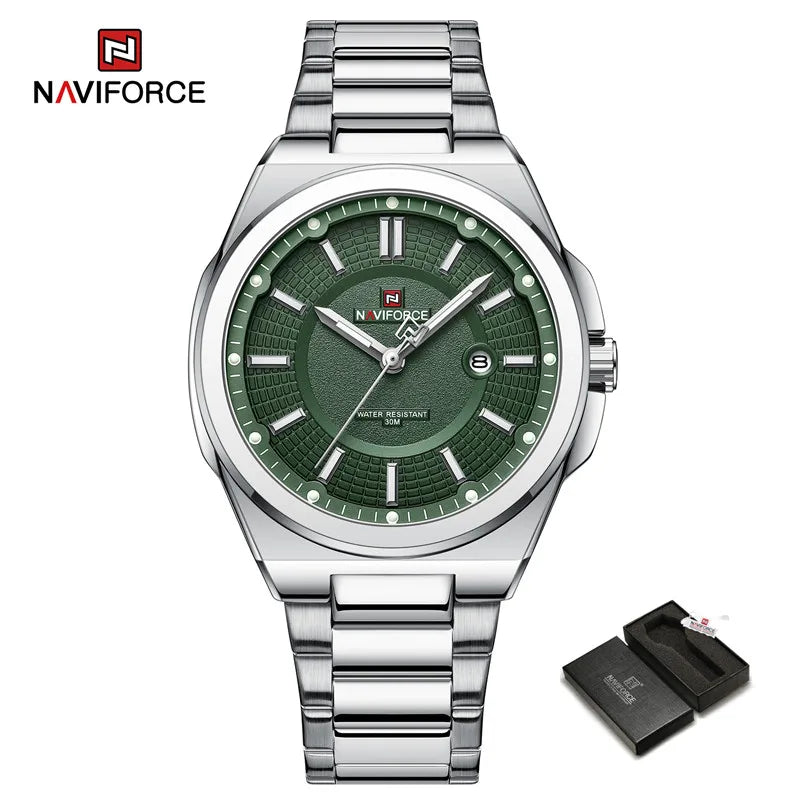 NAVIFORCE New Men's Watch Stainless Steel Strap Military Casual WristWatches Male Business Waterproof Quartz Calendar Clock