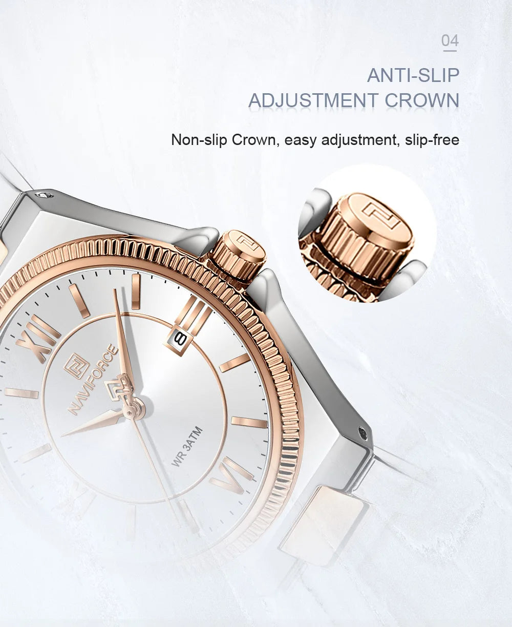 NAVIFORCE 2026 Women's Sports Luxury Quartz Wristwatch 3ATM Waterproof Stainless Steel with Calender Casual Fashion for Gift