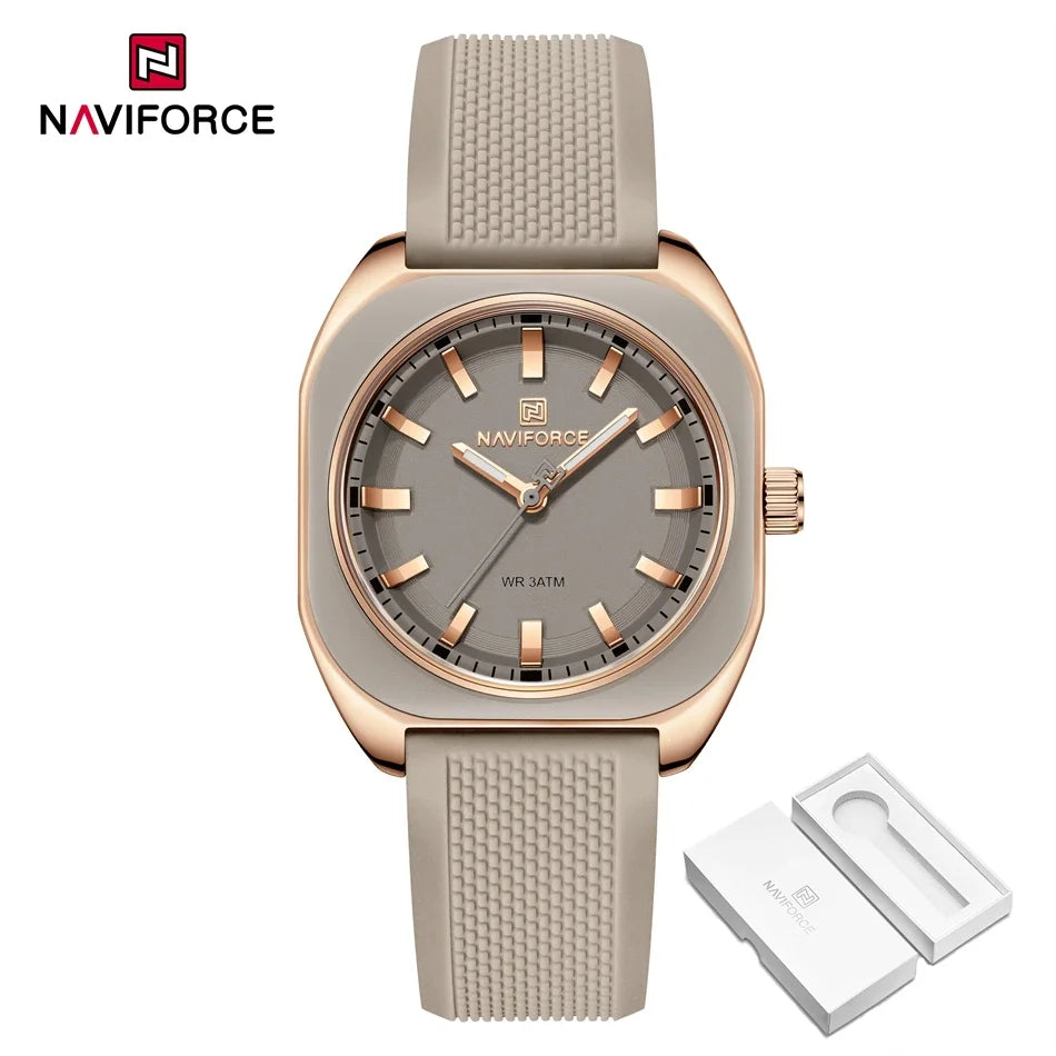 NAVIFORCE Simple Women Watches Luxury Design Silicone Watch Ladies Quartz Wristwatch Womens Polygon Dial Luminous Reloj Mujer