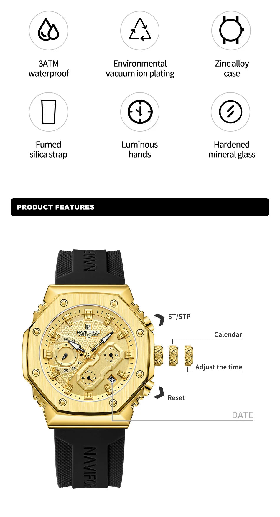 Top Brand NAVIFORCE Women's Watch Quartz Chronograph 24 Hours Luminous Soft Silicone Strap Woman Fashion Luxury Business Clocks