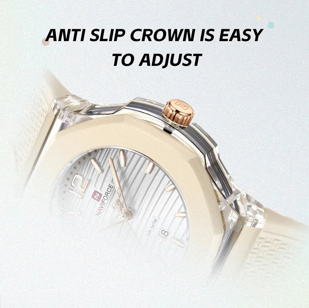 NAVIFORCE Woman Watch Silicone Band Waterproof Elegant Ladies Date Display Wristwatch Luxury Original Quartz Watches for Women