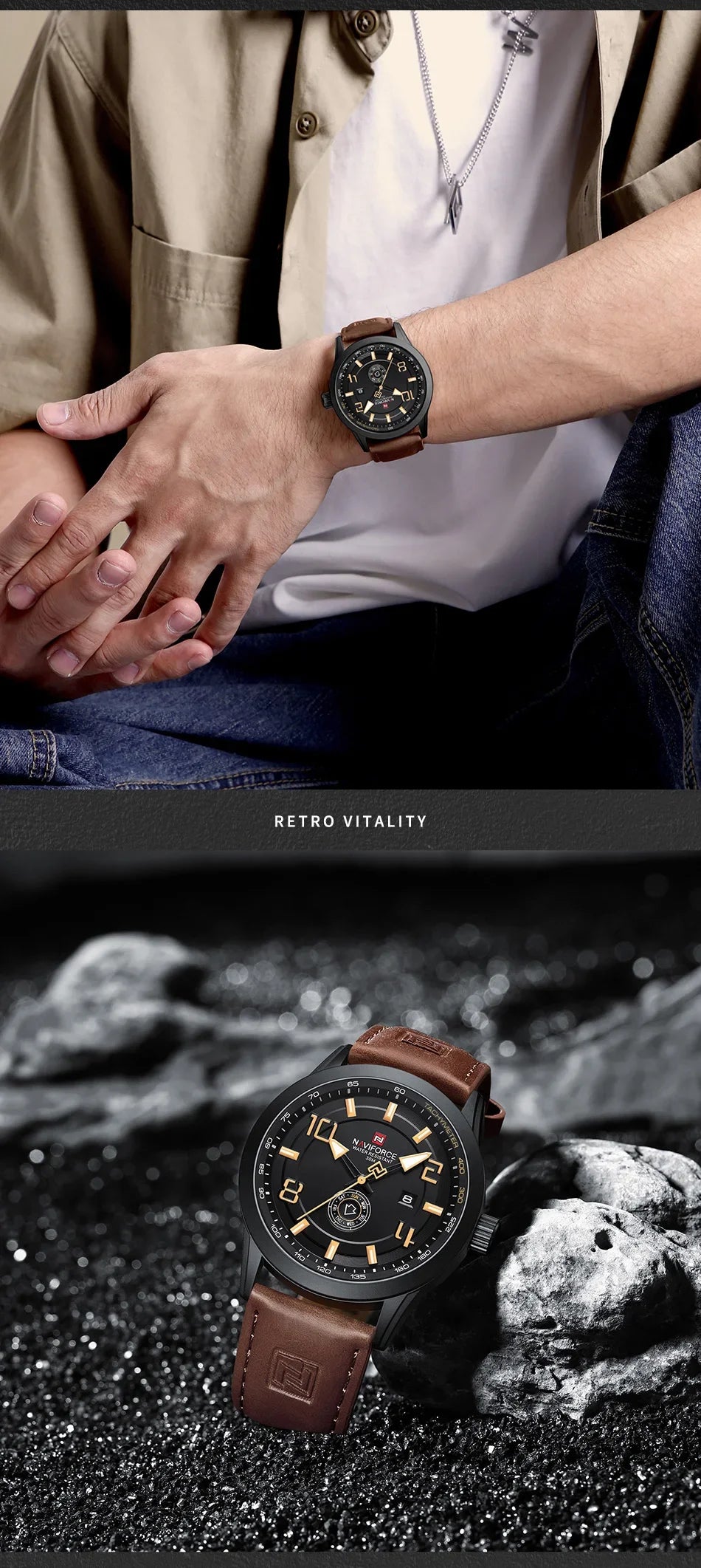 NAVIFORCE Watches for men Fashion Sports PU Strap 30m Waterproof Quartz Calendar Display Wristwatch Male Gift Relogio Masculino