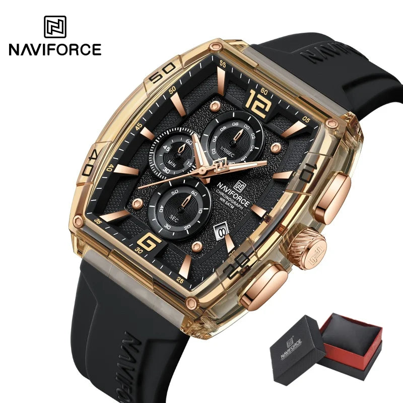 NAVIFORCE Luxury Men's Watch Quartz Chronograph 5ATM Waterproof Luminous Hand Soft Silicone Strap Male Fashion Sports Wristwatch