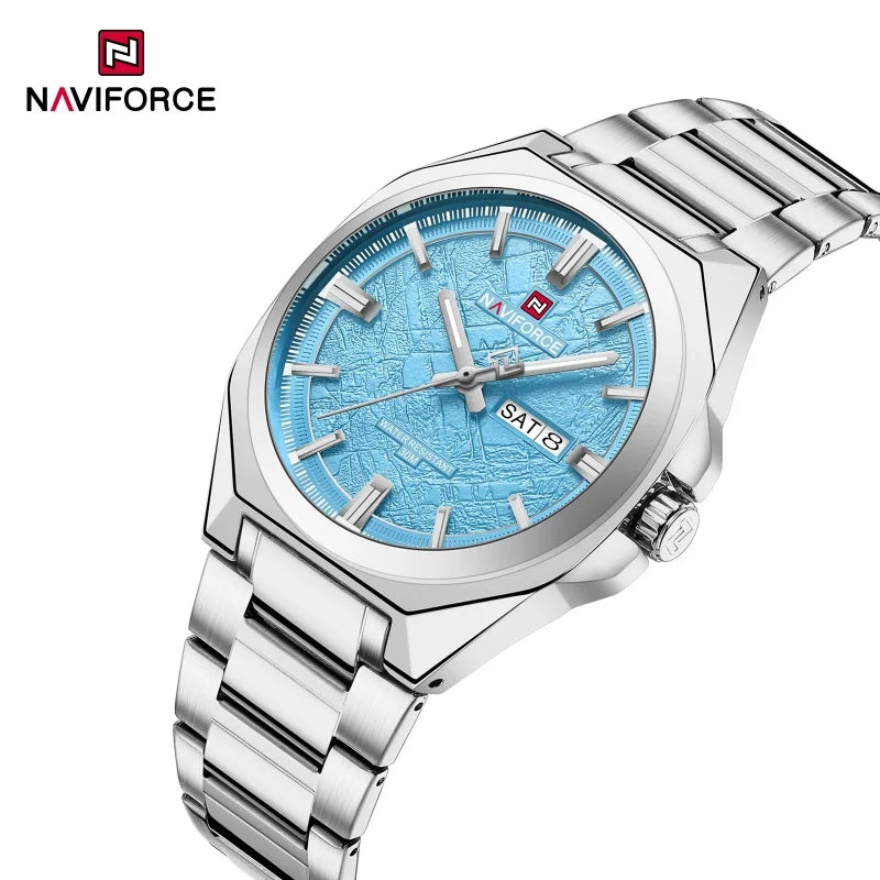 NAVIFORCE Men's Watch Quartz Calendar Week Display Waterproof Luminous Steel Band Male Trendy Outdoor Business Wristwatch NF9273