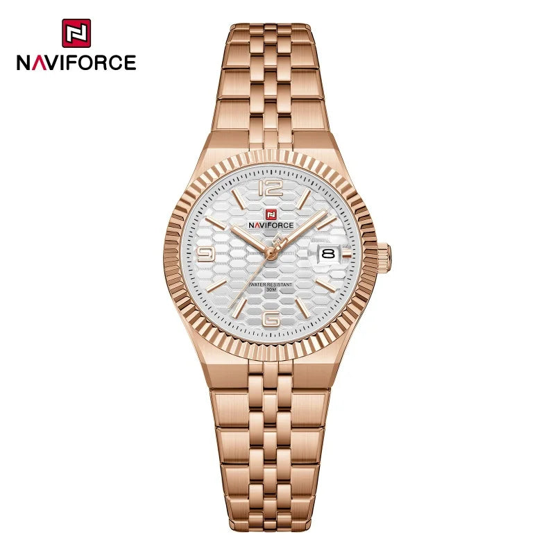 NAVIFORCE Women Watches Quartz Wristwatch Waterproof High Quality Ladies Steel Bracelet Female Romantic Stylish Business Clock