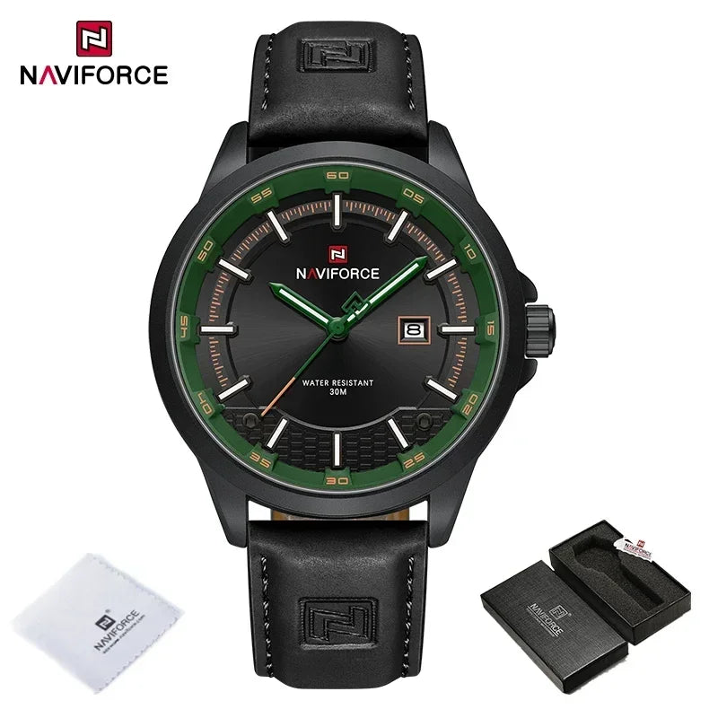 NAVIFORCE Watches For Men Quartz Auto Date Waterproof Leather Strap Male Casual Fashion Daily Wear Business Man's Clocks NF9248L