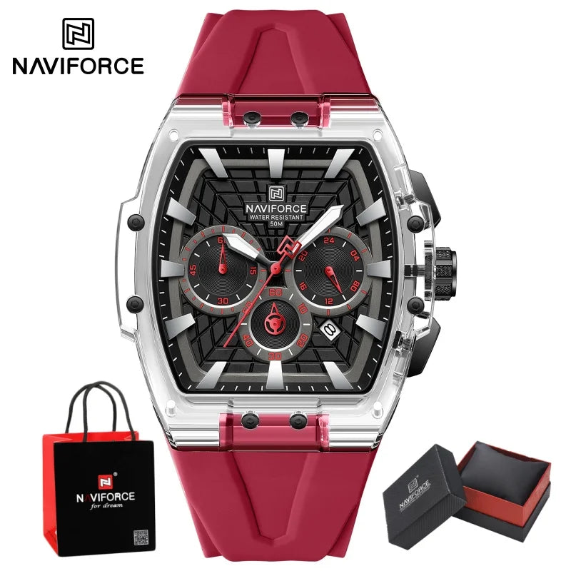 NAVIFORCE Men's Quartz Watch Waterproof Luminous Chronograph with Date Display 24-Hour Male Military Sports Wristwatch Gift Box