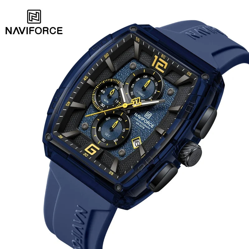 NAVIFORCE Luxury Men's Watch Quartz Chronograph 5ATM Waterproof Luminous Hand Soft Silicone Strap Male Fashion Sports Wristwatch