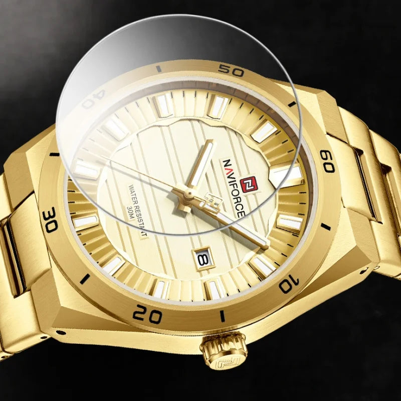 NAVIFORCE Men Quartz Watch Original Waterproof mens wristwatch Steel Strap Quartz Date Display Luminous Fashion Watches For Men