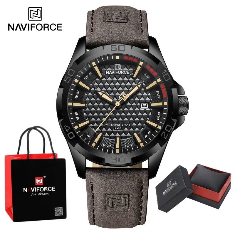 Top Brand NAVIFORCE Male Fashion Luxury WristWatch Men Quartz Watch Sports Shockproof Waterproof Leather Casual Package Gifts