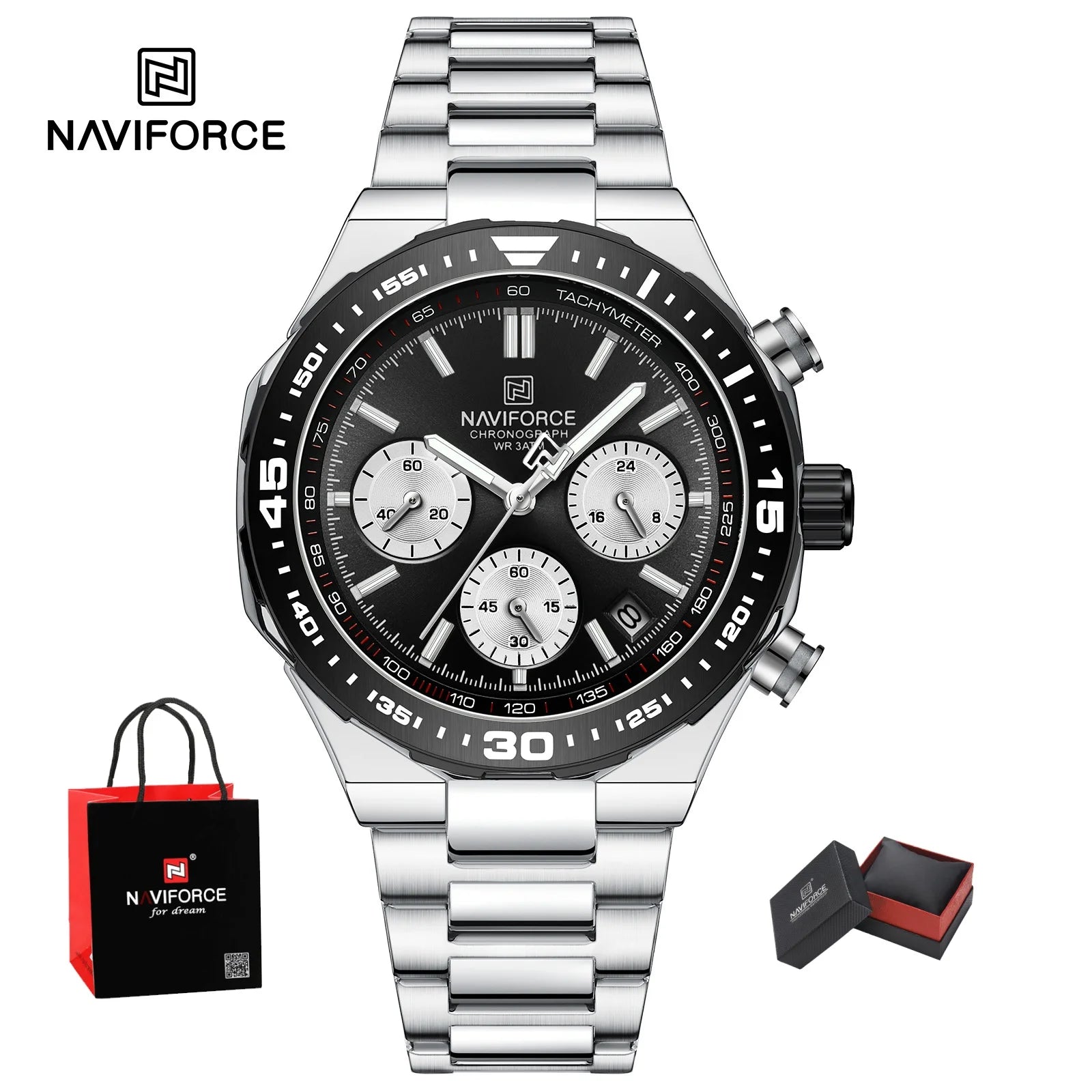 NAVIFORCE Luxury Stainless Steel Waterproof Classic Quartz Wristwatches Fashion Watch Men High Quality Male Big Face Clock Gifts