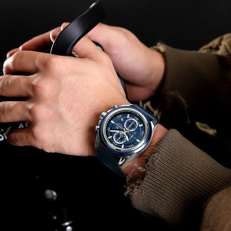 NAVIFORCE Brand Watches For Men Genuine Leather Band Chronograph Quartz Wristwatches Casual Sport 30m Waterproof Male Gift Clock