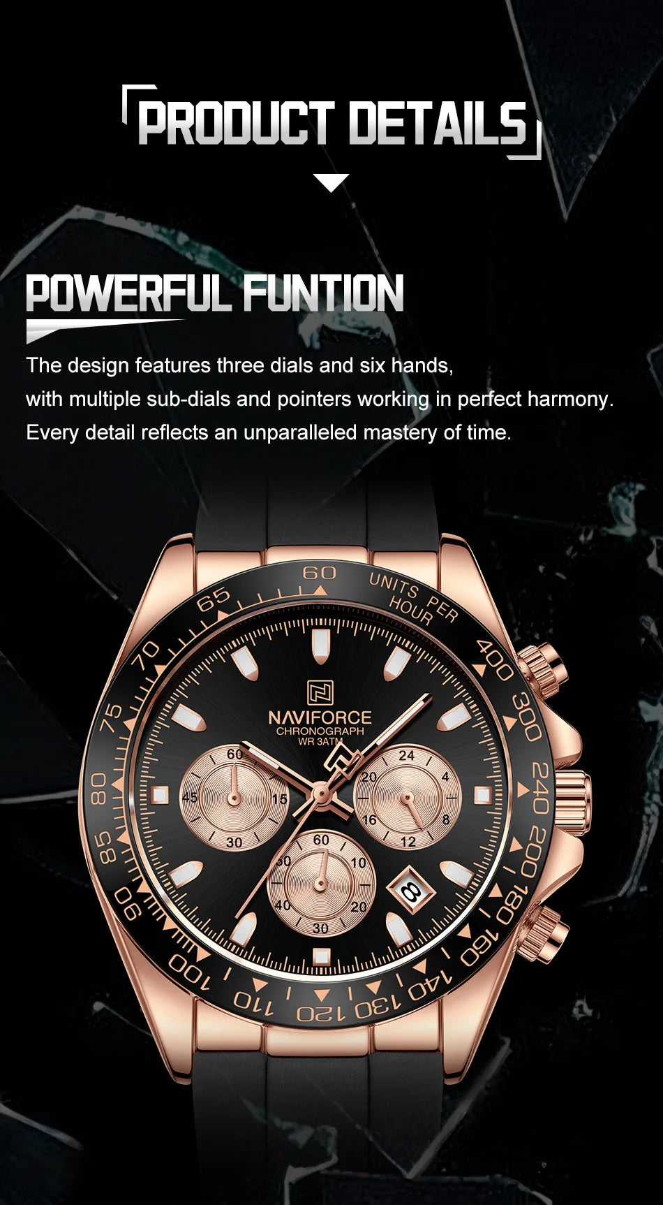 NAVIFORCE Quartz Men's Leisure Chronograph Watch Waterproof Luminous Silica Strap Unique Design Man Fashion Wristwatch Gift Box
