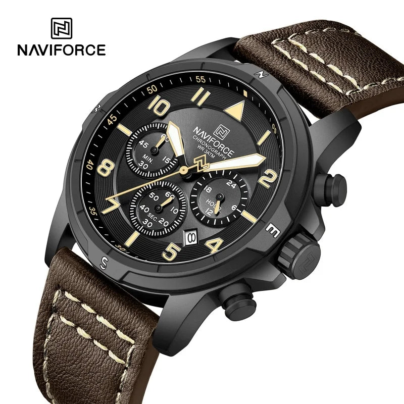 NAVIFORCE New Male Wristwatch Multi Dial Chronograph 24 Hour Clock Leather Band Men Modern Business Luxury Man's Watch NF8077