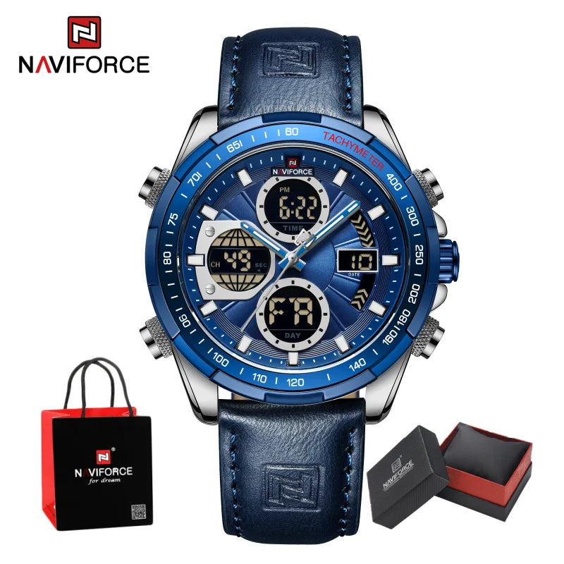 NAVIFORCE Man's Watch Quartz Chronograph Alarm Waterproof Big Clock Digital Military Luxury Male Wristwatch Gift Box NF9197L