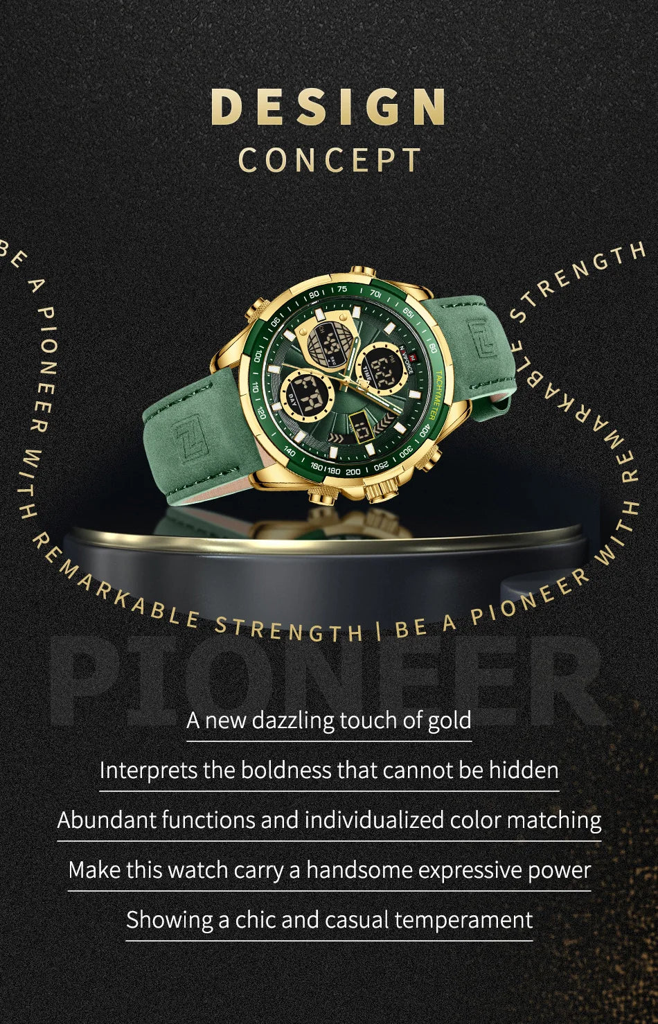 NAVIFORCE Man's Watch Quartz Chronograph Alarm Waterproof Big Clock Digital Military Luxury Male Wristwatch Gift Box NF9197L