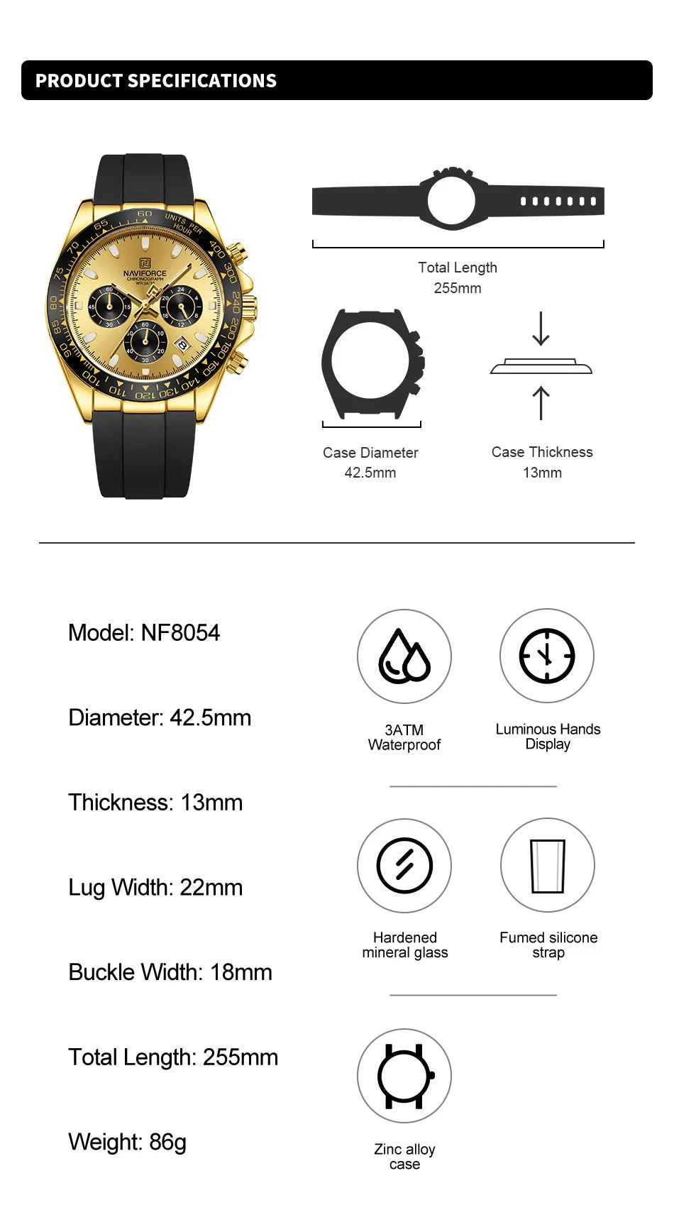 NAVIFORCE Brand Fashion Luxury Watch For Men Waterproof Chronograph Clock Business Casual Silicone Strap Wristwatches 2024 New