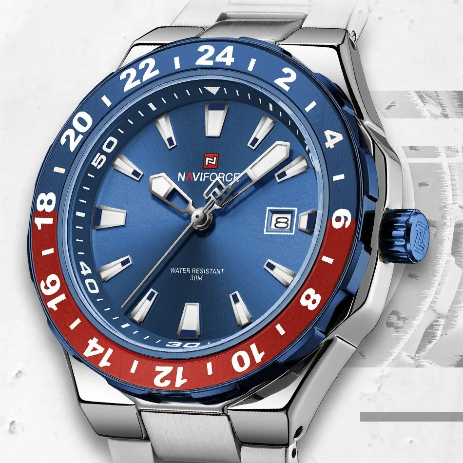 NAVIFOCE Luxury Business Man Watch Sport 3ATM Waterproof Quartz Clock Man Military Stainless Band WristWatch Relogio Masculino