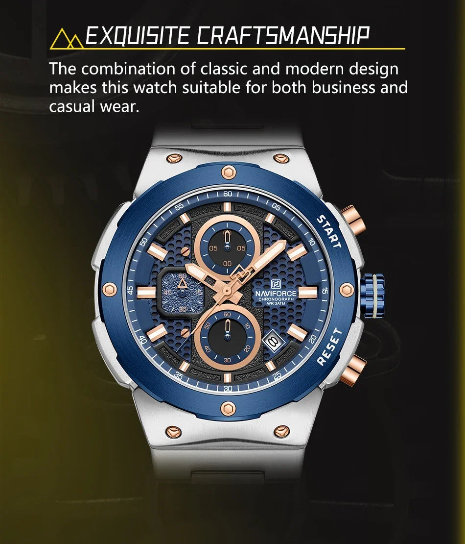 NAVIFORCE Luxury Brand Business Casual Watch Sports Multifunctional Chronograph Watches Mens Quartz Stainless Steel Wristwatches