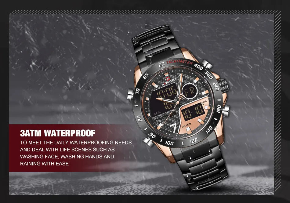 NAVIFORCE Watches for Men Quartz Dual Display Luminous Stainless Steel Strap Male Normal Business Wristwatch Father's Day Gifts