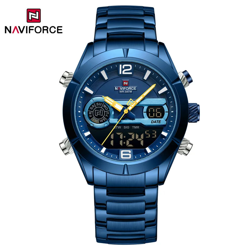 NAVIFORCE Brand Luxury Watch For Men Waterproof Digital Sport Quartz Wristwatches Military Luminous Stainless Steel Strap Clock