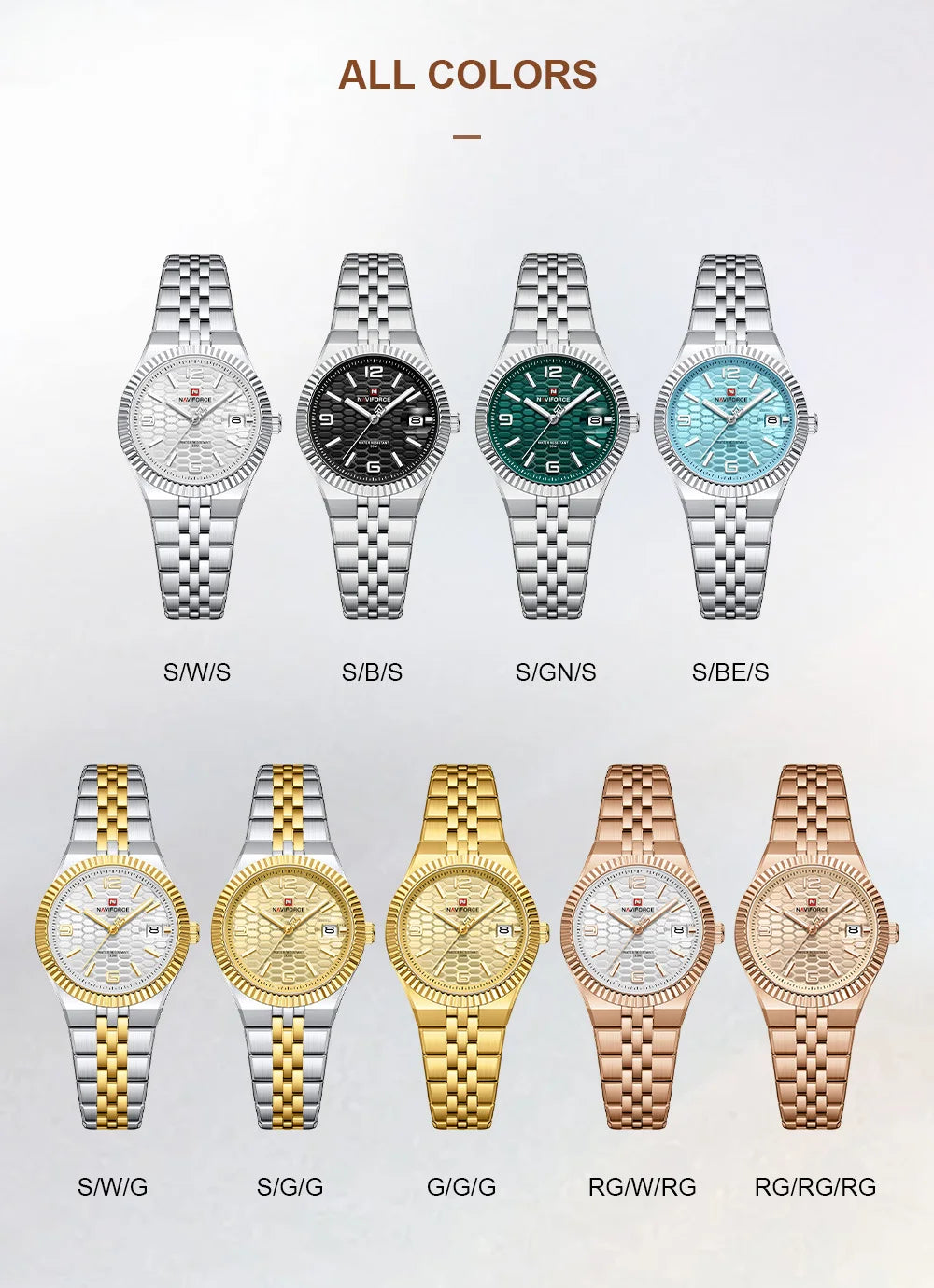 NAVIFORCE Luxury Women Quartz Calendar Watch 30M Waterproof Luminous Steel Strap Female Casual Girls Fashion Wristwatch Gift Box