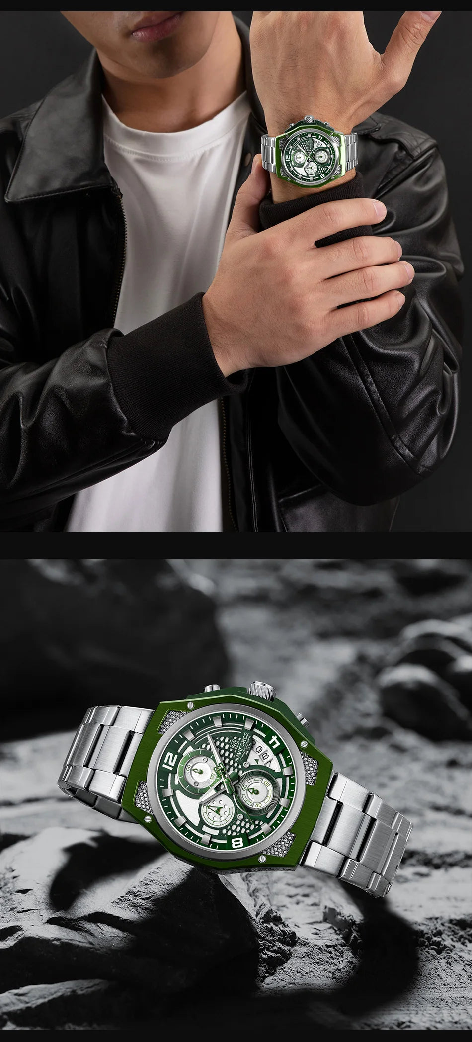 NAVIFORCE Business Watches for Men Fashion Stainless Steel Quartz Chronograph Waterproof WristWatch Male In Luxury Package Gifts