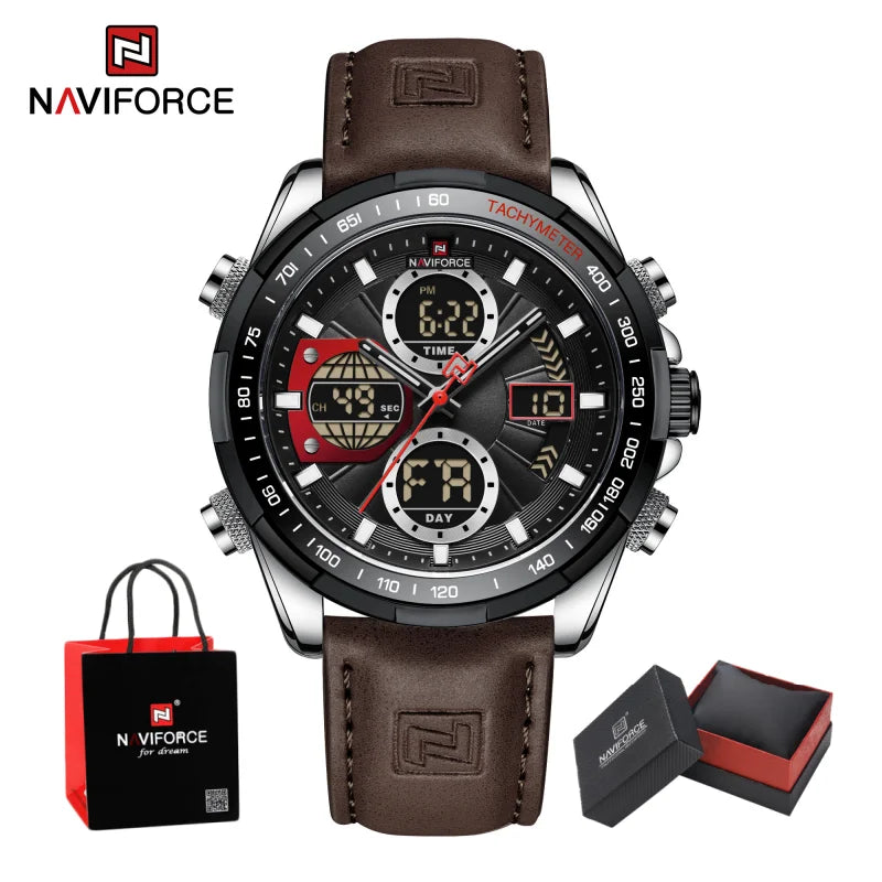 NAVIFORCE Man's Watch Quartz Chronograph Alarm Waterproof Big Clock Digital Military Luxury Male Wristwatch Gift Box NF9197L
